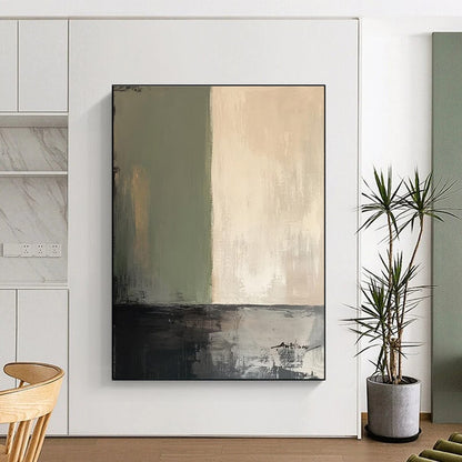 “Green - Beige - Black Abstract Divisions” ，Abstract Acrylic Painting CT0785