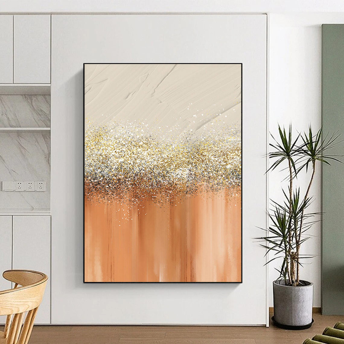 “Glistening Gold and Peach” - Abstract Textured Art CT2018