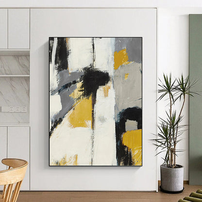 “Bold Neutrals” - Gray, Yellow, Black & White Abstract Block Painting On Canvas DKH1525