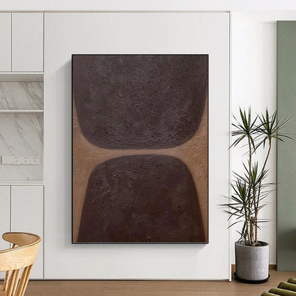 “Chocolate Textures” - Dark Brown & Tan Minimalist Shapes Painting On Canvas DKH1169