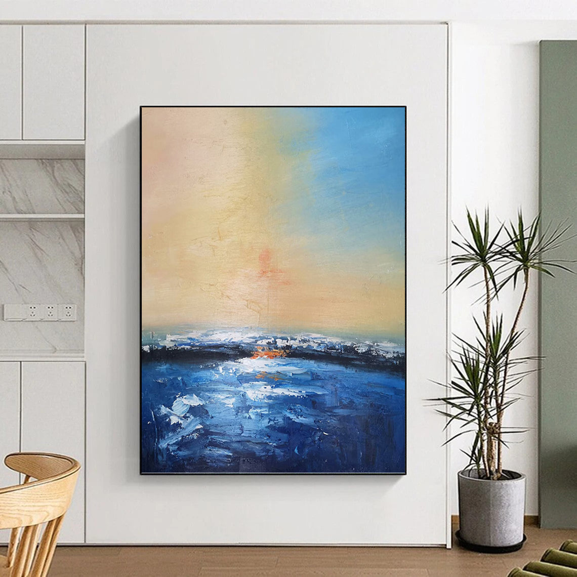 Soft Sunset Hues Over Water Abstract - Abstract Landscape Painting On Canvas DKH1324