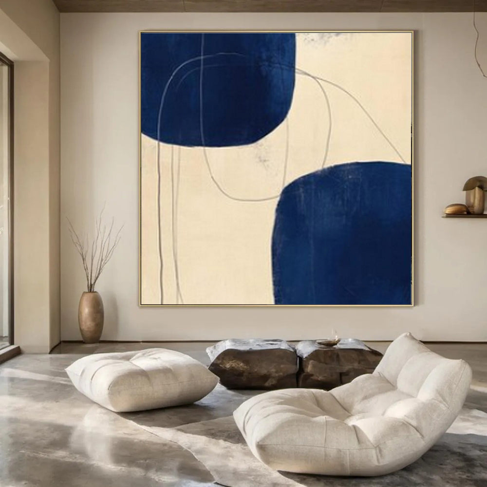 “Deep Blue Shapes with Graceful Lines” – Abstract Minimalist Painting CT1062