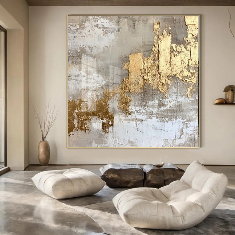 Grey - Gold Textured Abstract - Abstract Impasto Acrylic CT1275