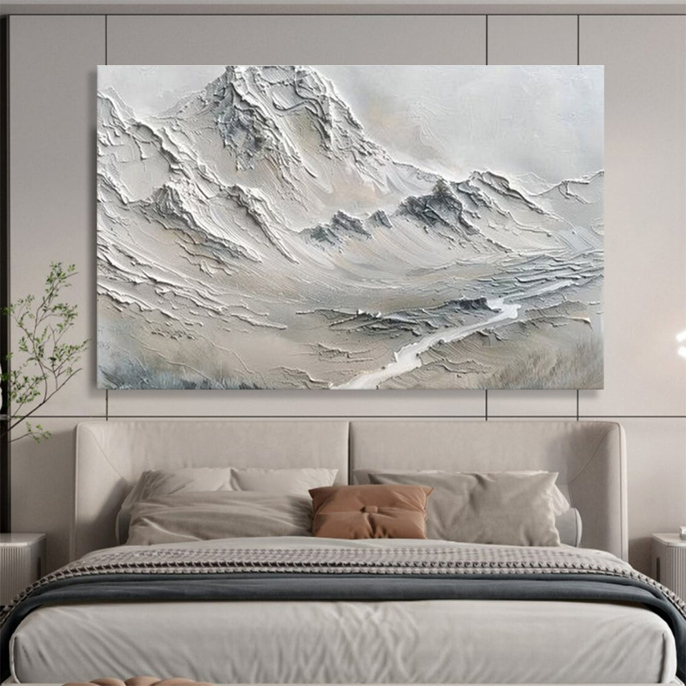 “Monochrome Textured Mountain” Impasto Minimalist Painting On Canvas DKH457