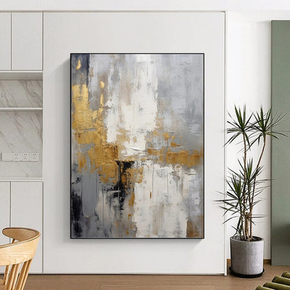 “Gilded Gray Abstraction” - Sophisticated Abstract Painting On Canvas DKH1062