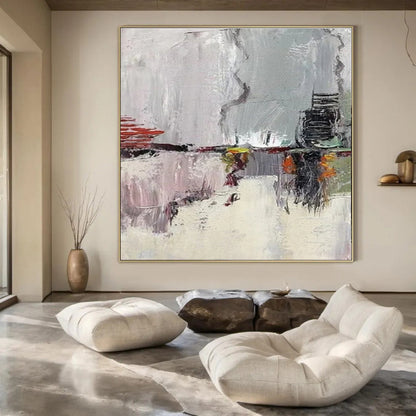 Grey, Red, Yellow & Green Abstract Cityscape - "Urban Impressions" - Abstract Oil Painting CT1459