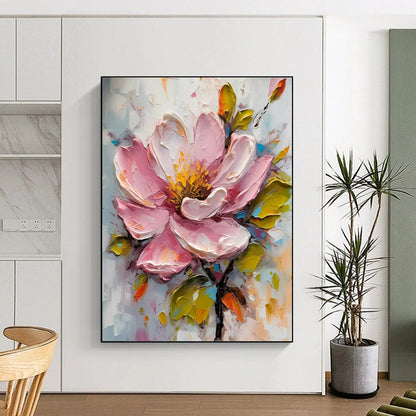 “Pink Blossom in 3D” - Pink, Yellow & Green Flower Painting On Canvas CT2200