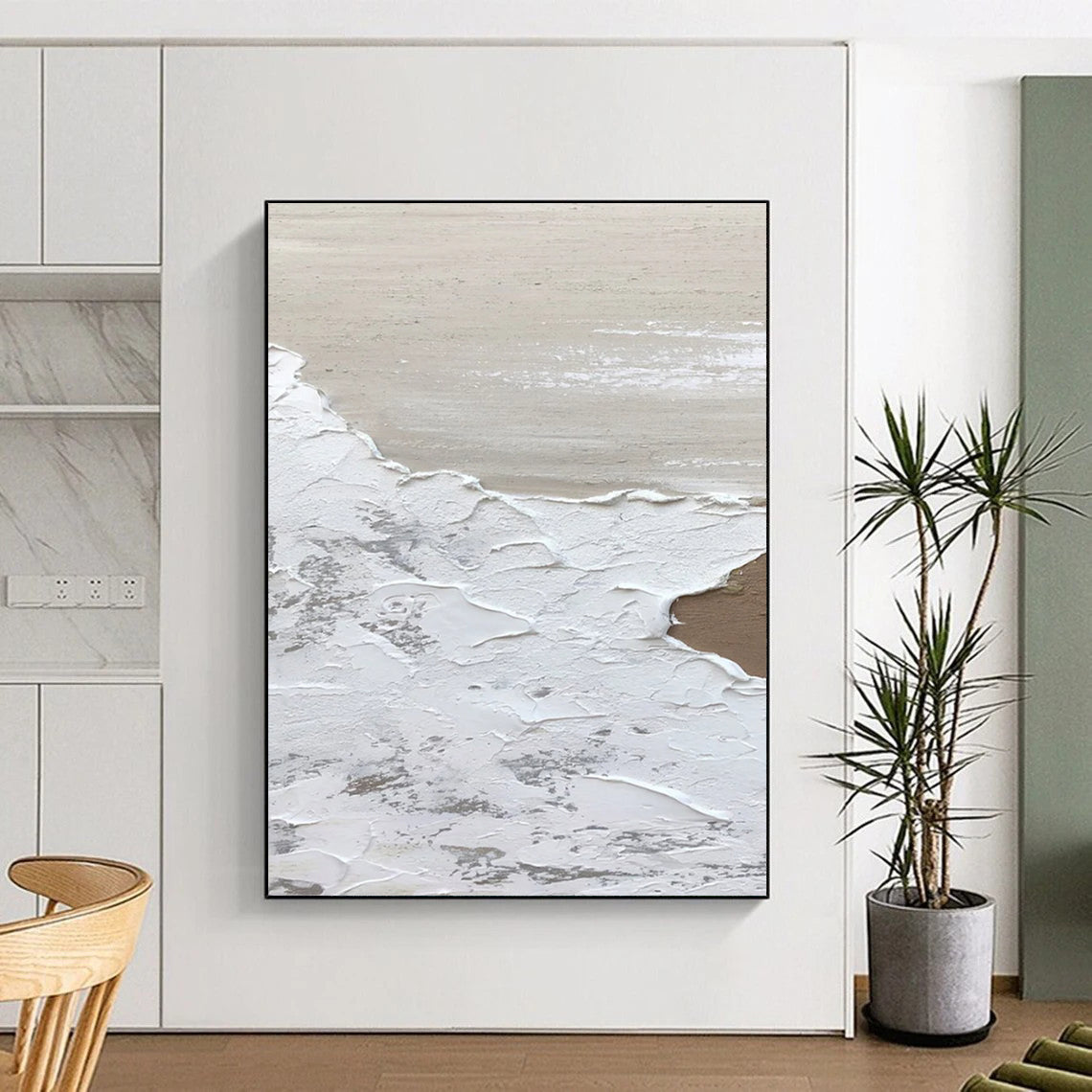 “White, Beige, Gray Textured Layers ‘Ethereal Landscape’” - Impasto Abstract Painting On Canvas DTP374