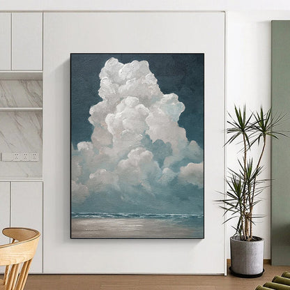 Fluffy Clouds Over the Sea - Seascape Painting On Canvas DKH1459