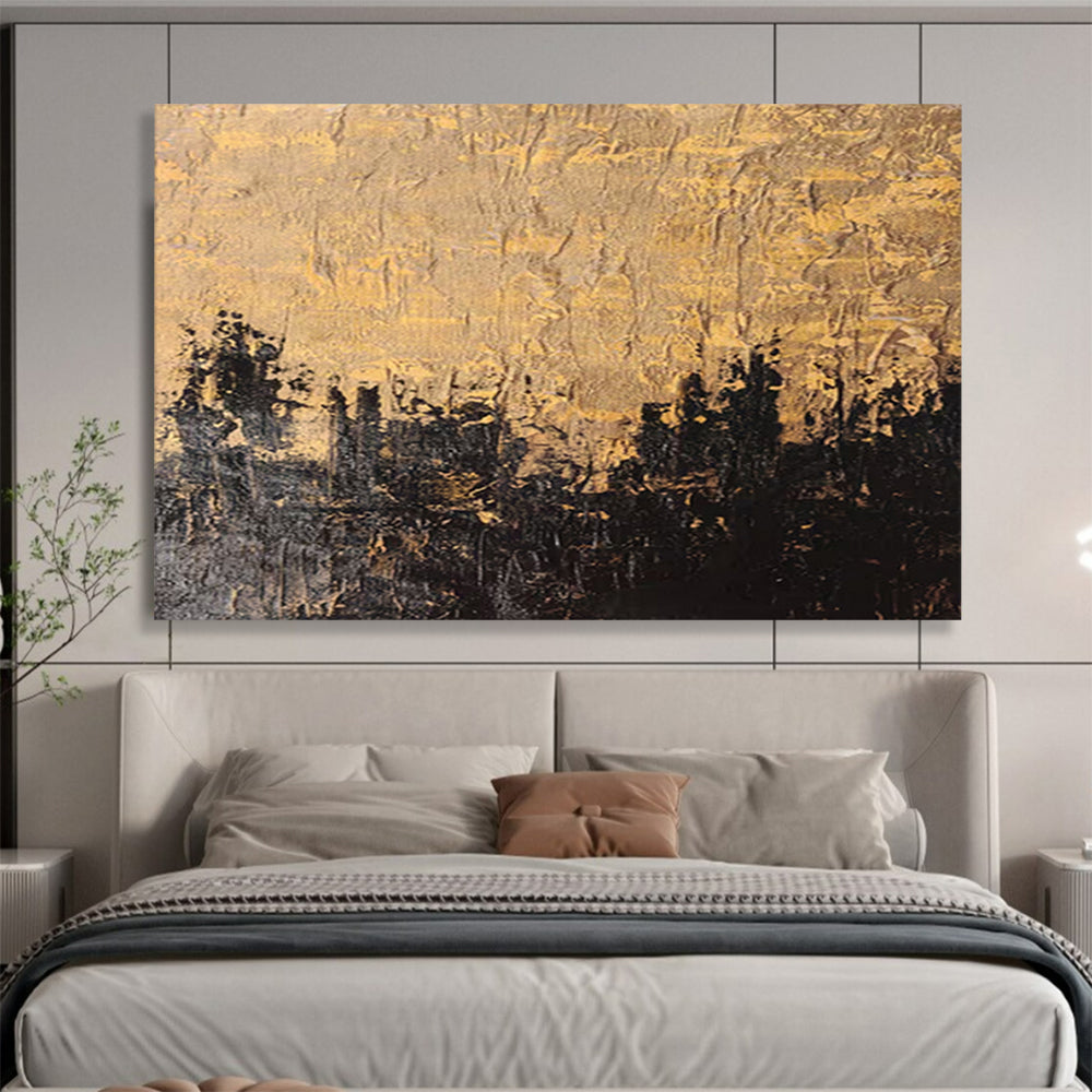 “Textured Gold and Black - Abstract Landscape” Painting On Canvas DKH020