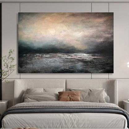 “Moody Sea at Dusk” - Dark Multicolor Impressionistic Seascape Painting On Canvas DKH769