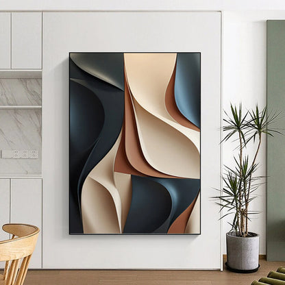 “3D - Effect Neutral Abstract” - Black, Beige, Brown & Gray Sculptural Painting On Canvas DKH1023