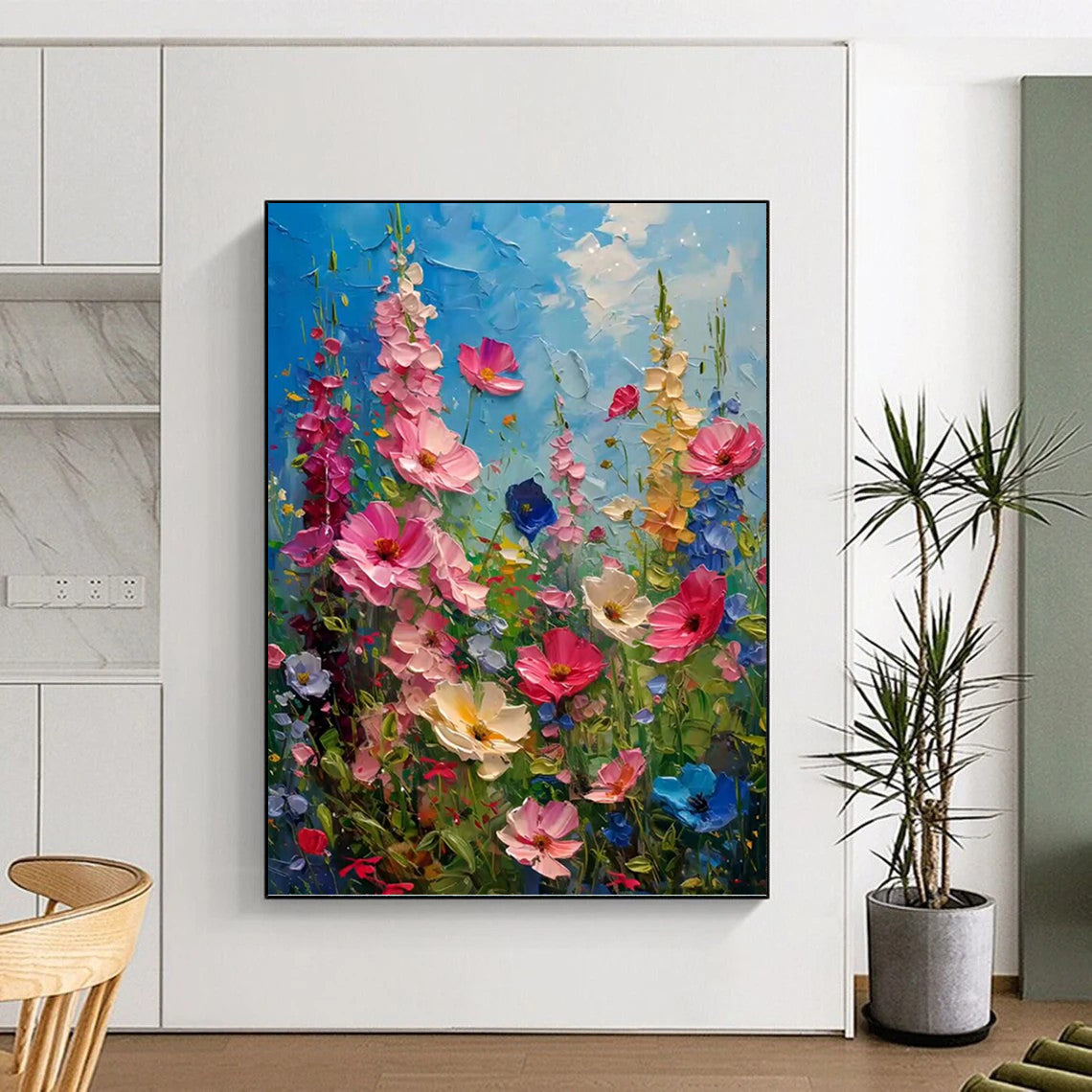“Vibrant Flower Field Impasto” - Colorful Thick - Textured Flower Field Painting On Canvas DKH1594