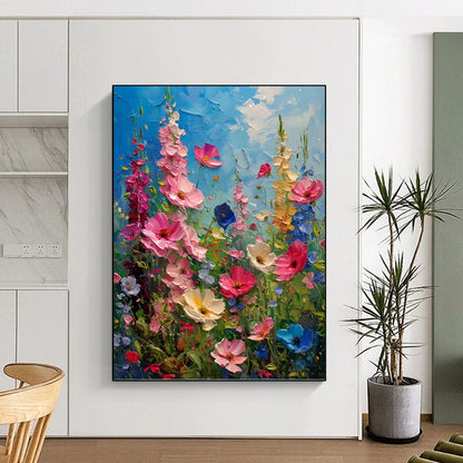 “Vibrant Flower Field Impasto” - Colorful Thick - Textured Flower Field Painting On Canvas DKH1594