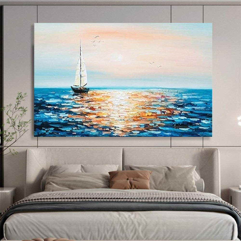 Sunset Sailboat Sparkle - Impressionist Seascape Painting On Canvas DLZ188