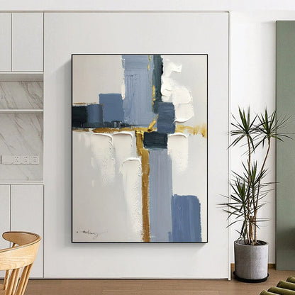 “Blue - White - Gold Geometric Abstraction” ，Abstract Acrylic Painting CT0805