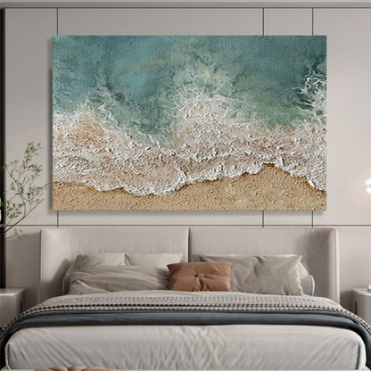 “Coastal Waves & Sands” - Turquoise, White & Beige Beach Scene Painting On Canvas DLZ252
