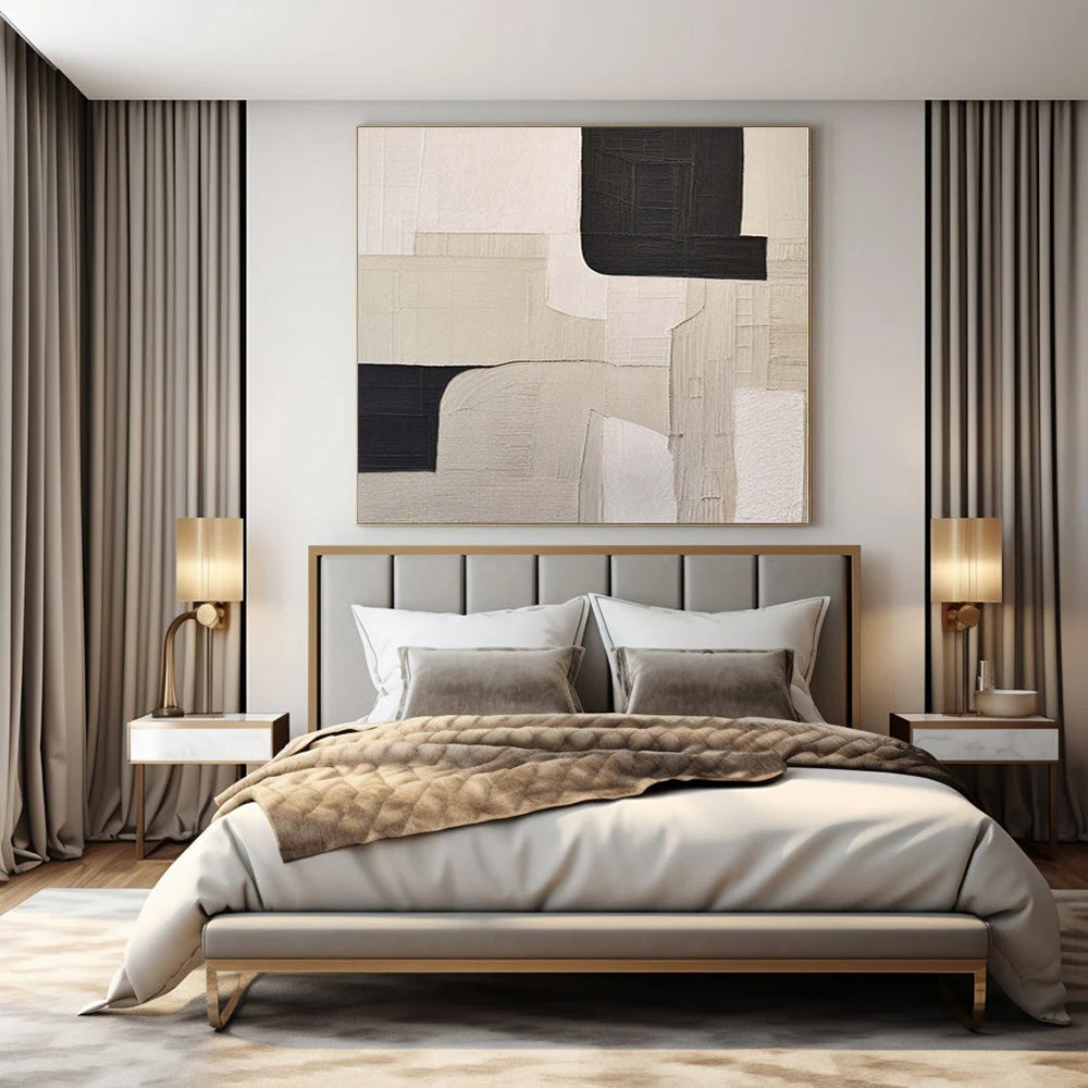 “Muted Beige and Dark Gray” Textured Collage Art CT0148