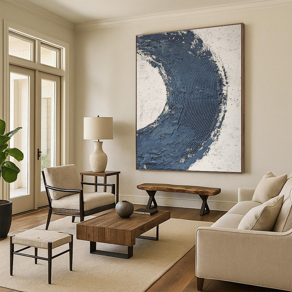 “Deep Blue Textured Crescent” - Abstract Textural Art CT0427