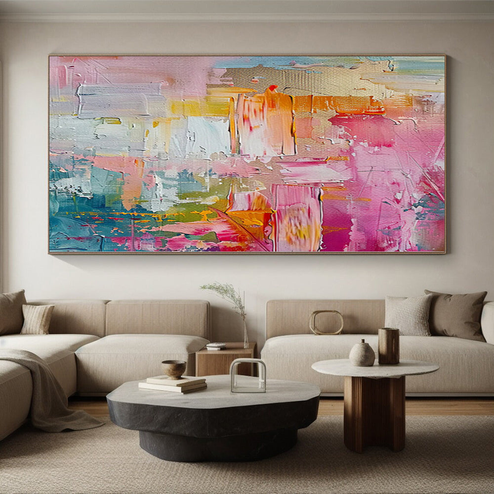 “Vibrant Pink Palette” - Abstract Painting with Pink, Orange, Blue, Green CT0089