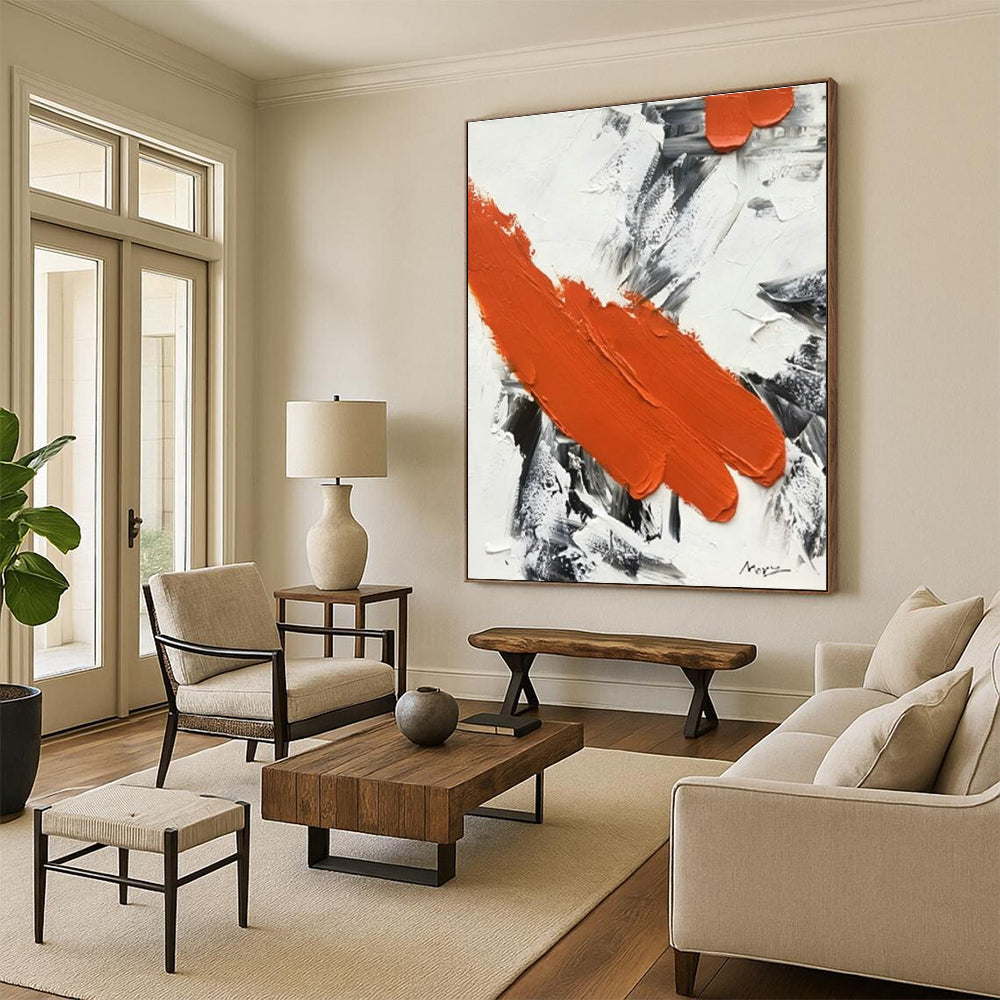 “Orange - Grey - White Bold Strokes”，Abstract Expressionist Art CT0617