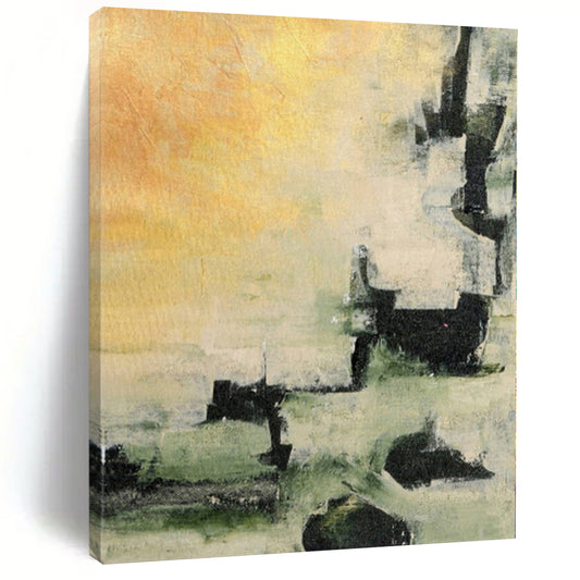 “Abstract Terrain” - Abstract Work with Yellow, Green, Black, White CT0040
