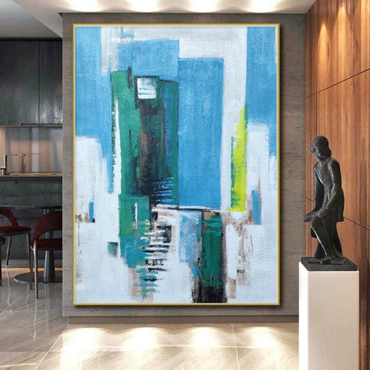 “Blue - Green Urban Abstraction” - Abstract Cityscape Art CT0465
