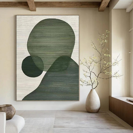 “Green Shapes on Light Background” Geometric Acrylic Art CT0164