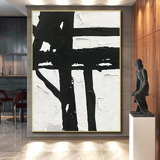 “Textured Black - White Cross” Abstract Acrylic Art CT0279