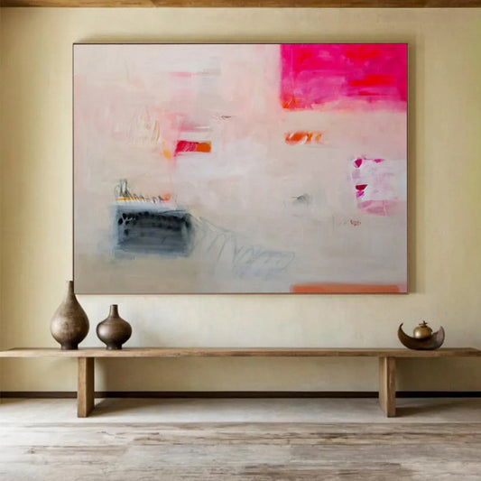 “Subtle Stories” - Soft pinks, oranges, grays; faint, evocative abstract forms CT1502