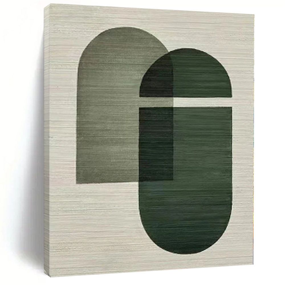 “Olive and Dark Green Geometric Overlaps” Minimalist Acrylic Art CT0165
