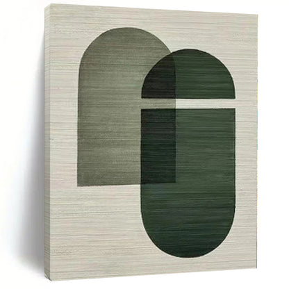 “Olive and Dark Green Geometric Overlaps” Minimalist Acrylic Art CT0165