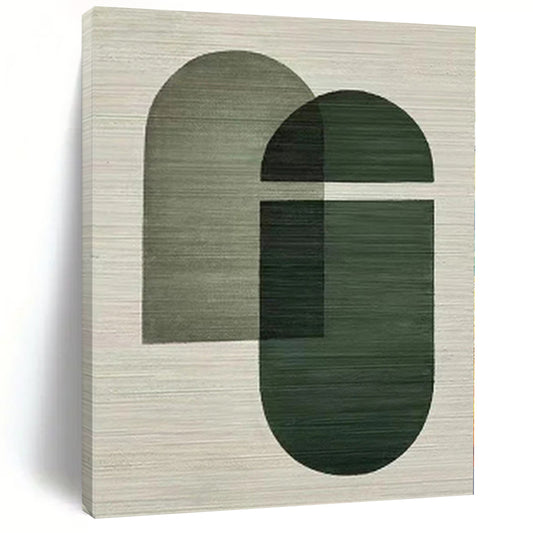 “Olive and Dark Green Geometric Overlaps” Minimalist Acrylic Art CT0165
