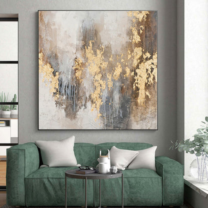 “Gold - Flecked Grey Abstract”，Abstract Expressionist Acrylic Painting CT0576