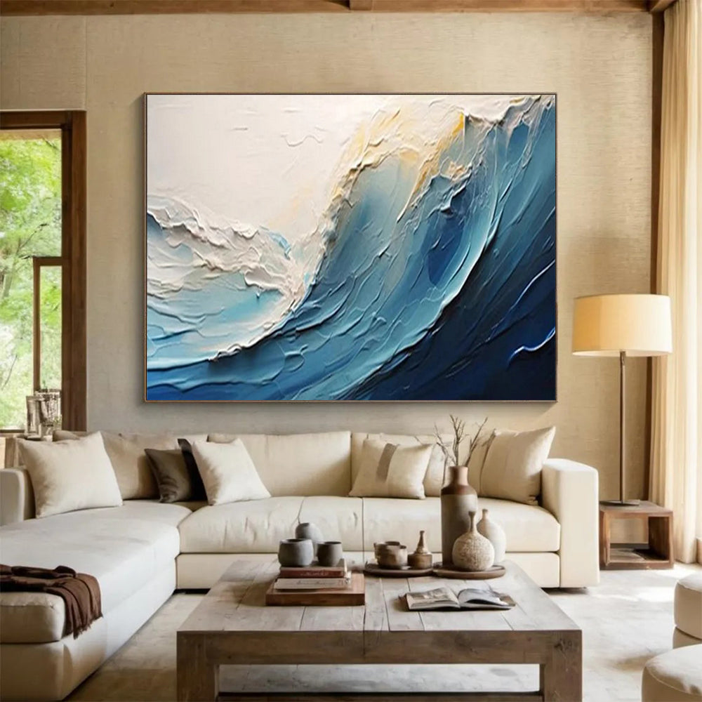 “Impasto Sea Wave” - Shades of blue, white, beige; thick - textured, impasto wave with a sense of movement CT1554