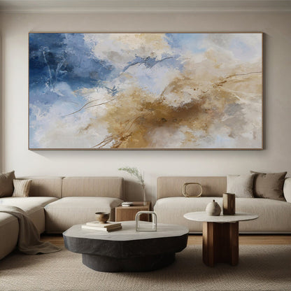 “Blue - Beige Abstract Clouds” Abstract Acrylic Art CT0260