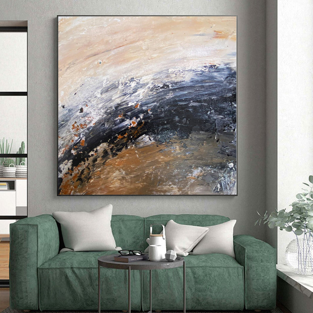 “Vibrant Horizon” - Abstract Landscape - style Painting with Pink Fields, Colorful Sky CT0009