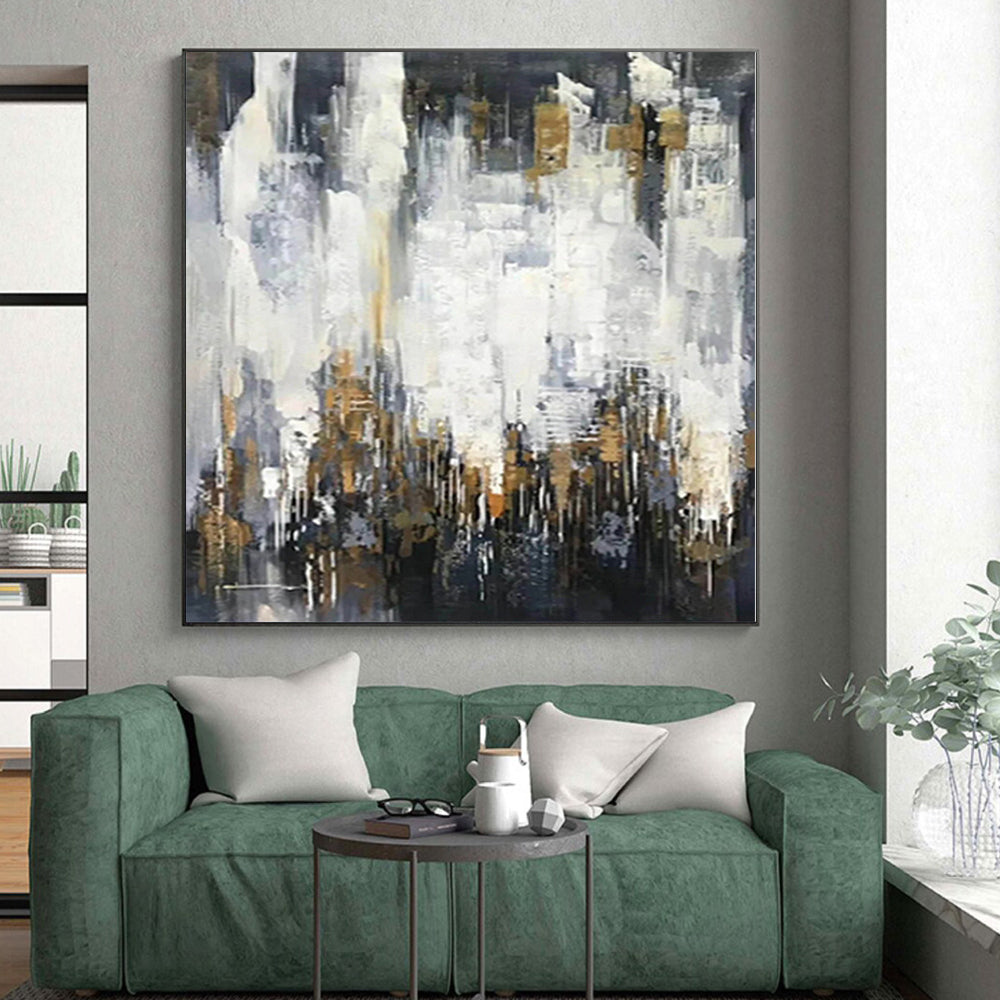 “Elegant Gray - Gold Drizzles” Abstract Acrylic Art CT0299