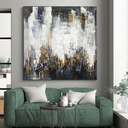 “Elegant Gray - Gold Drizzles” Abstract Acrylic Art CT0299