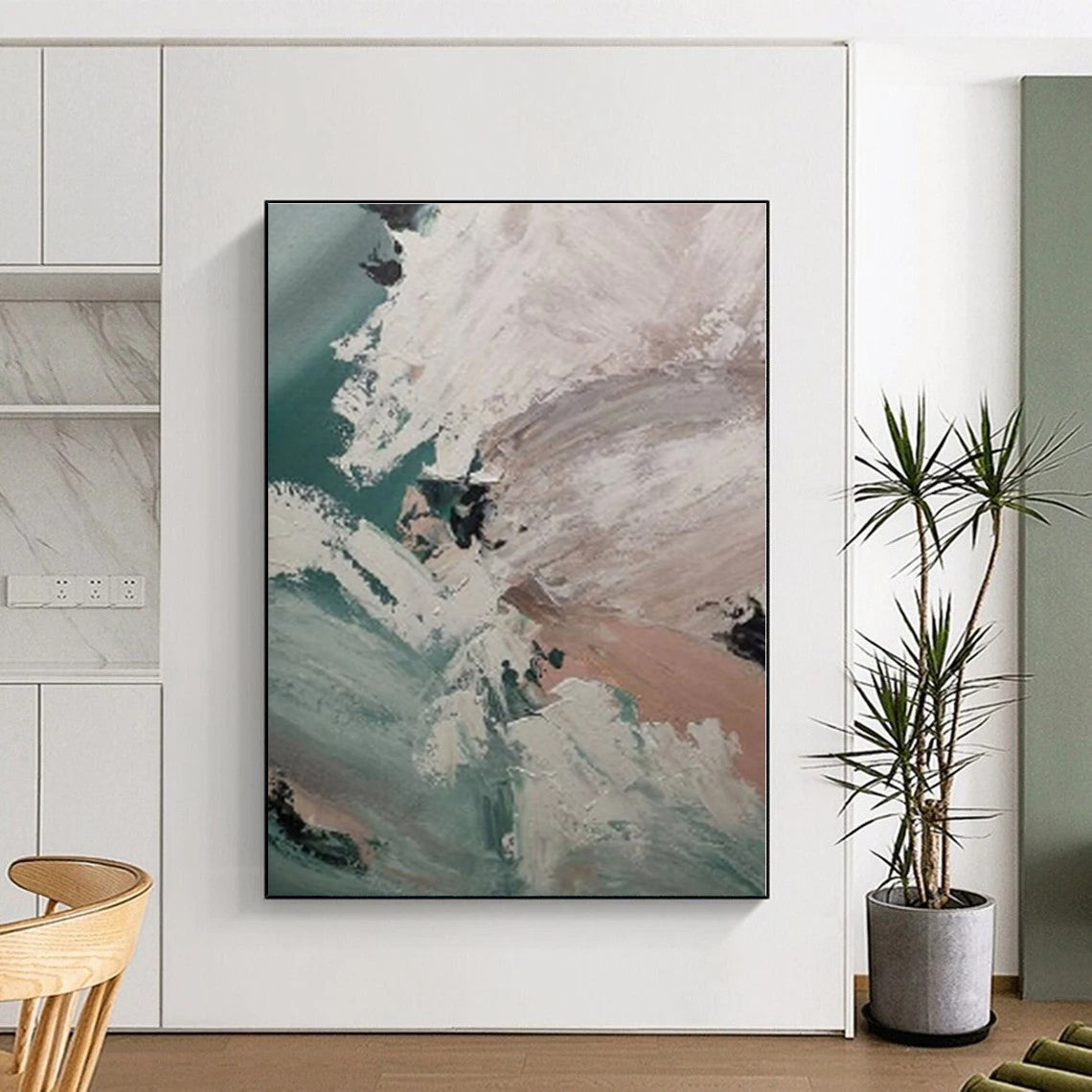 “Teal - White Abstract Fusion”，Abstract Expressionist Acrylic Painting CT0554