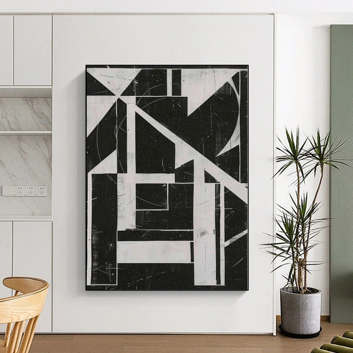 “Black - White Geometric Construct” Abstract Acrylic Art CT0263