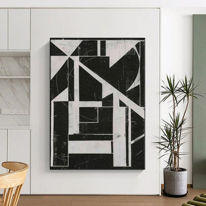 “Black - White Geometric Construct” Abstract Acrylic Art CT0263