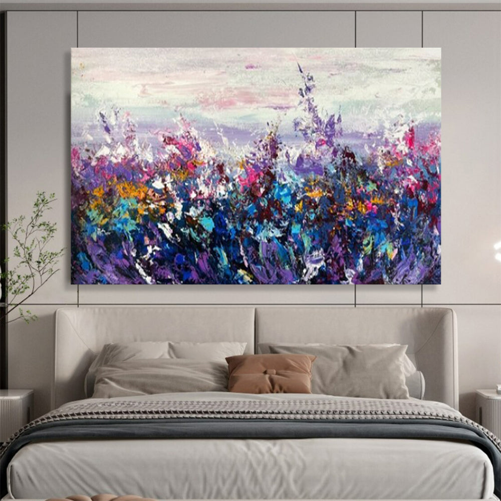 “Purple Meadow” - Shades of purple, pink, blue, and yellow; a dreamy flower field with colors blending like a hazy mist CT1530