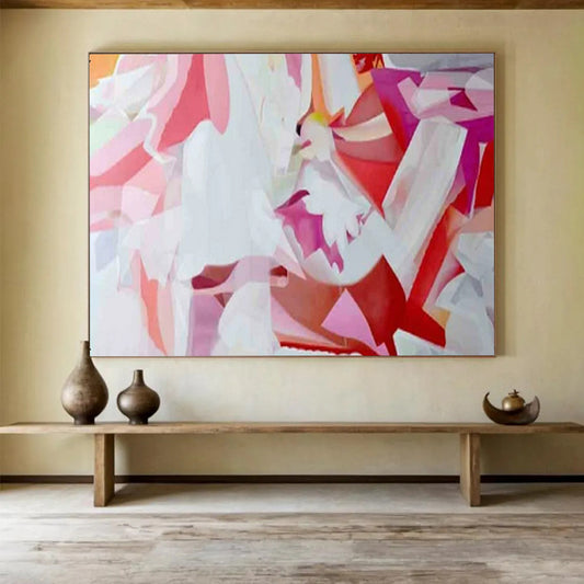 “Pink - White Geometric Fusion” - Pink, white, red, purple; interlaced geometric shapes CT1585