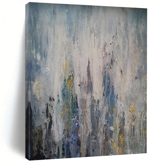 “Blue - Grey Abstract Drips”，Abstract Expressionist Acrylic Art CT0561