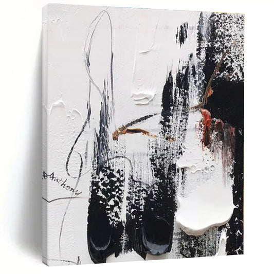“Black - White - Red Textured Abstract” - Abstract Expressionist Art CT0510