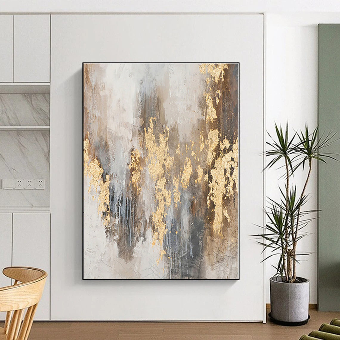 “Gold - Flecked Grey Abstract”，Abstract Expressionist Acrylic Painting CT0576