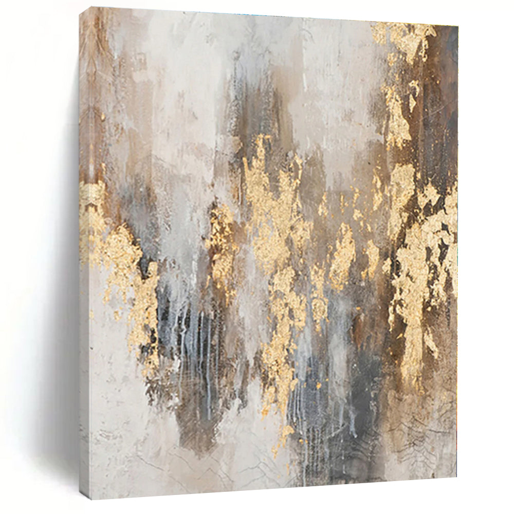“Gold - Flecked Grey Abstract”，Abstract Expressionist Acrylic Painting CT0576