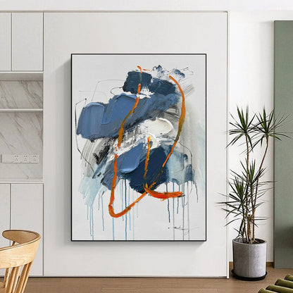 “Blue - Orange Dripping Abstract” - Abstract Expressionist Art CT0507