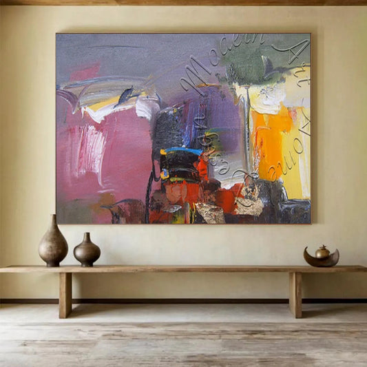 “Colorful Abstract Layers” - Pinks, purples, yellows, oranges; bold, textured color blocks CT1622